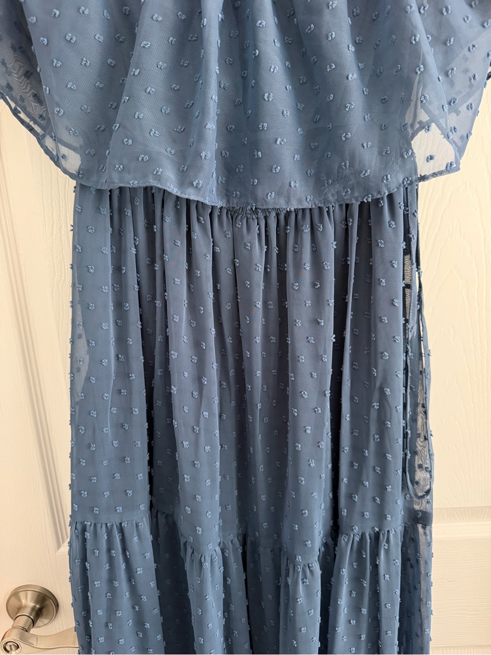 Off-Shoulder Blue Maxi Dress with Ruffle Bodice - Picture 9 of 9